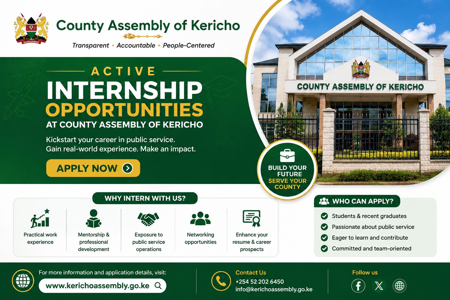 Active Internship Opportunities at County Assembly of Kericho – June 2026